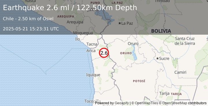 Earthquake TARAPACA, CHILE (2.6 ml) (2025-05-21 15:23:31 UTC)