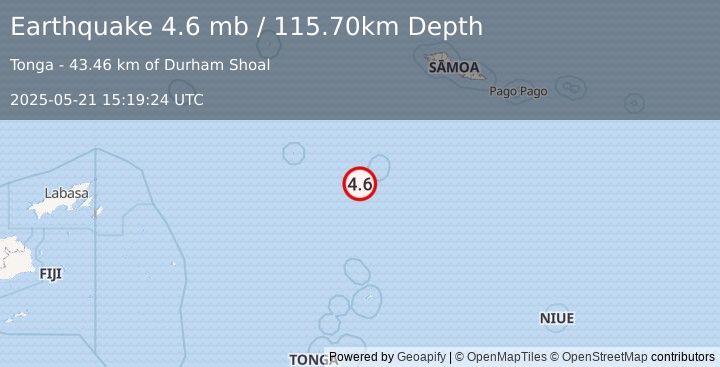 Earthquake TONGA (4.6 mb) (2025-05-21 15:19:24 UTC)