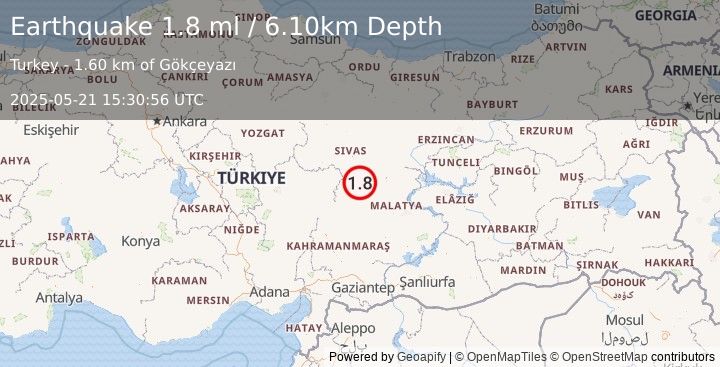 Earthquake CENTRAL TURKEY (1.8 ml) (2025-05-21 15:30:56 UTC)