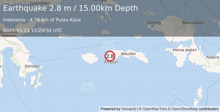 Earthquake SERAM, INDONESIA (2.8 m) (2025-05-21 15:29:34 UTC)