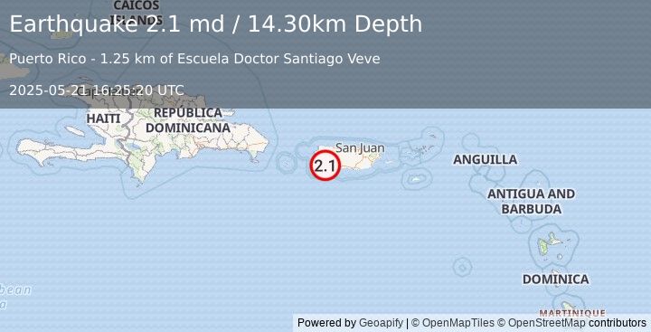 Earthquake PUERTO RICO (2.1 md) (2025-05-21 16:25:20 UTC)