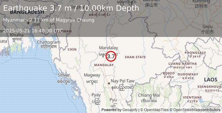 Earthquake MYANMAR (3.7 m) (2025-05-21 16:48:30 UTC)
