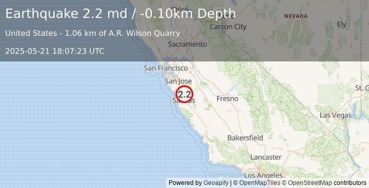 Earthquake CENTRAL CALIFORNIA (2.2 md) (2025-05-21 18:07:23 UTC)