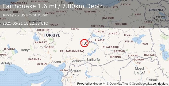 Earthquake CENTRAL TURKEY (1.6 ml) (2025-05-21 18:22:33 UTC)