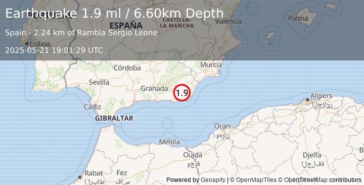 Earthquake SPAIN (1.9 ml) (2025-05-21 19:01:29 UTC)