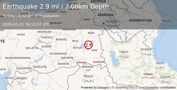 Earthquake EASTERN TURKEY (2.9 ml) (2025-05-21 19:13:07 UTC)