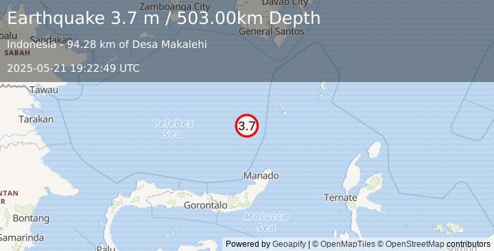 Earthquake CELEBES SEA (3.7 m) (2025-05-21 19:22:49 UTC)