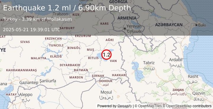 Earthquake EASTERN TURKEY (1.2 ml) (2025-05-21 19:39:01 UTC)