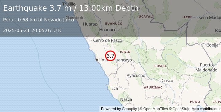 Earthquake CENTRAL PERU (3.7 m) (2025-05-21 20:05:07 UTC)