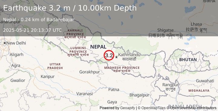 Earthquake NEPAL-INDIA BORDER REGION (3.2 m) (2025-05-21 20:13:37 UTC)
