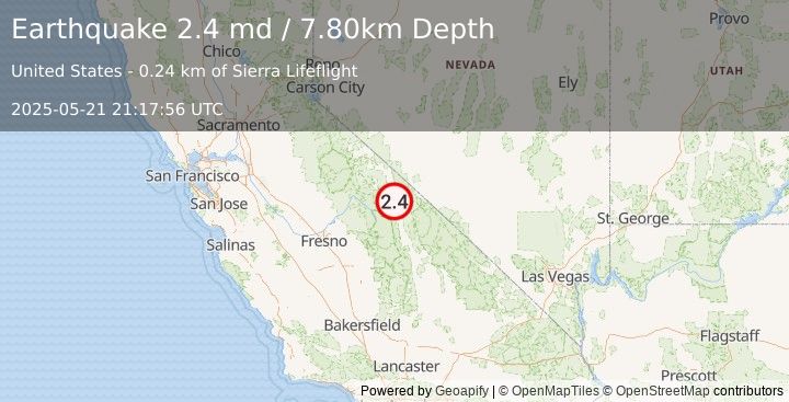 Earthquake CENTRAL CALIFORNIA (2.4 md) (2025-05-21 21:17:56 UTC)