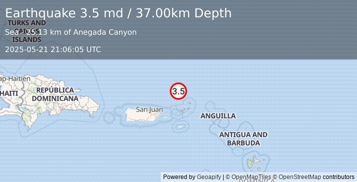 Earthquake VIRGIN ISLANDS REGION (3.5 md) (2025-05-21 21:06:05 UTC)