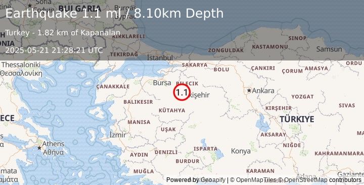 Earthquake WESTERN TURKEY (1.1 ml) (2025-05-21 21:28:21 UTC)