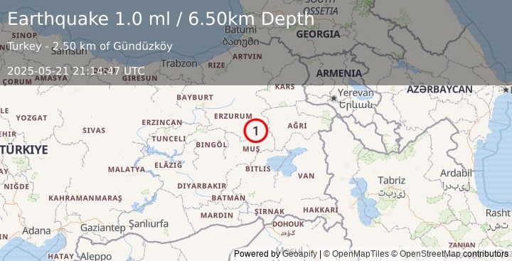 Earthquake EASTERN TURKEY (1.0 ml) (2025-05-21 21:14:47 UTC)