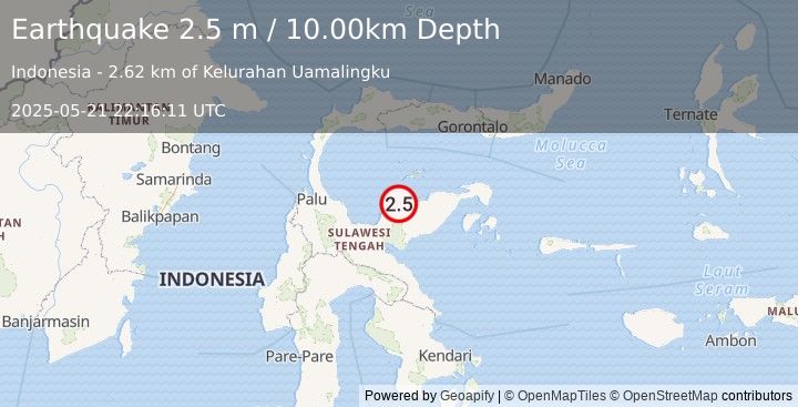 Earthquake SULAWESI, INDONESIA (2.5 m) (2025-05-21 22:16:11 UTC)