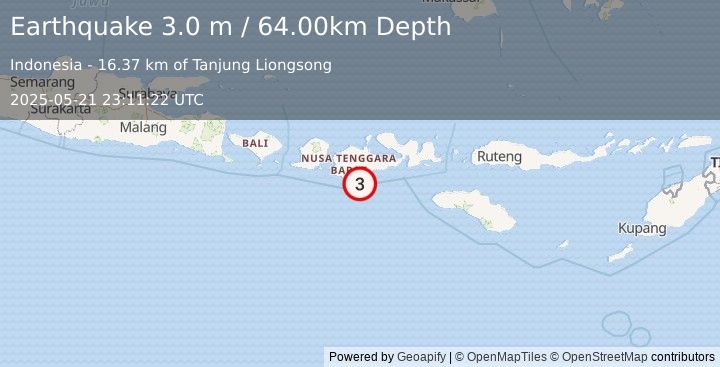 Earthquake SUMBAWA REGION, INDONESIA (3.0 m) (2025-05-21 23:11:22 UTC)