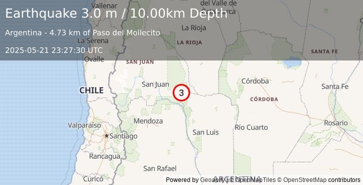 Earthquake SAN JUAN, ARGENTINA (3.0 m) (2025-05-21 23:27:30 UTC)
