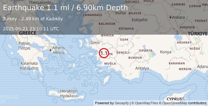 Earthquake WESTERN TURKEY (1.1 ml) (2025-05-21 23:10:11 UTC)
