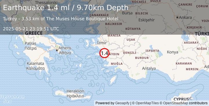 Earthquake WESTERN TURKEY (1.4 ml) (2025-05-21 23:19:51 UTC)