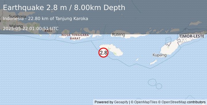 Earthquake SUMBA REGION, INDONESIA (2.8 m) (2025-05-22 01:00:51 UTC)