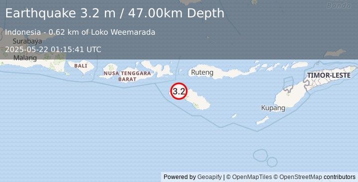 Earthquake SUMBA REGION, INDONESIA (3.2 m) (2025-05-22 01:15:41 UTC)