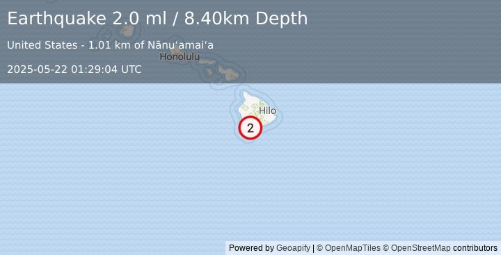 Earthquake ISLAND OF HAWAII, HAWAII (2.0 ml) (2025-05-22 01:29:04 UTC)