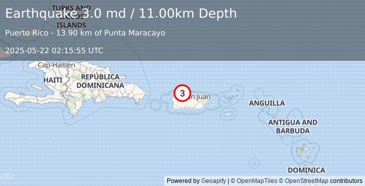 Earthquake PUERTO RICO REGION (3.0 md) (2025-05-22 02:15:55 UTC)