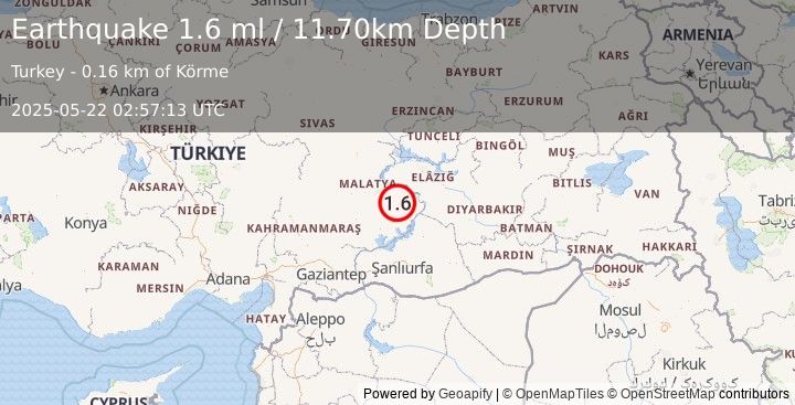 Earthquake EASTERN TURKEY (1.6 ml) (2025-05-22 02:57:13 UTC)