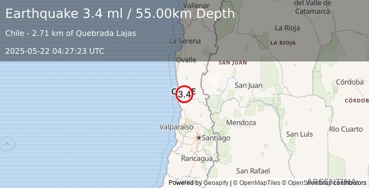 Earthquake COQUIMBO, CHILE (3.4 ml) (2025-05-22 04:27:23 UTC)