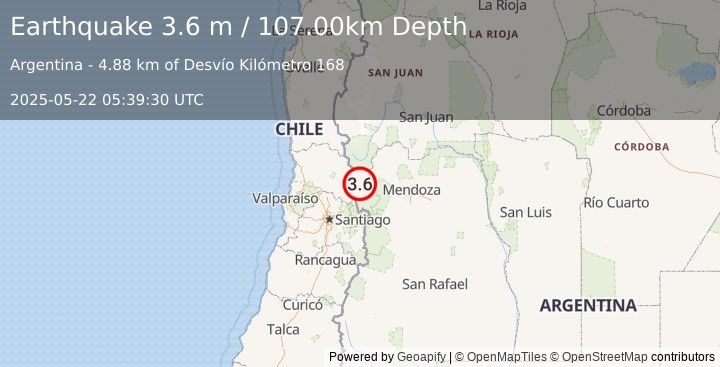 Earthquake MENDOZA, ARGENTINA (3.6 m) (2025-05-22 05:39:30 UTC)
