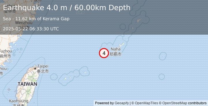 Earthquake RYUKYU ISLANDS, JAPAN (4.0 m) (2025-05-22 06:33:30 UTC)
