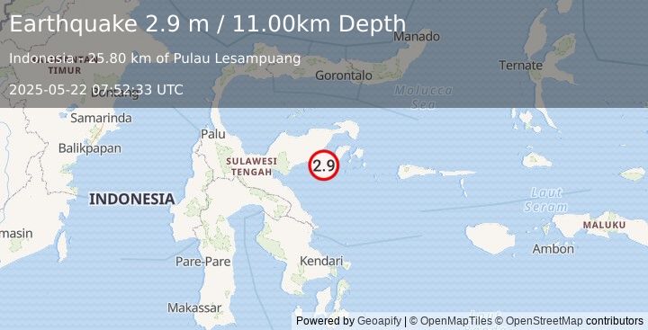 Earthquake SULAWESI, INDONESIA (2.9 m) (2025-05-22 07:52:33 UTC)