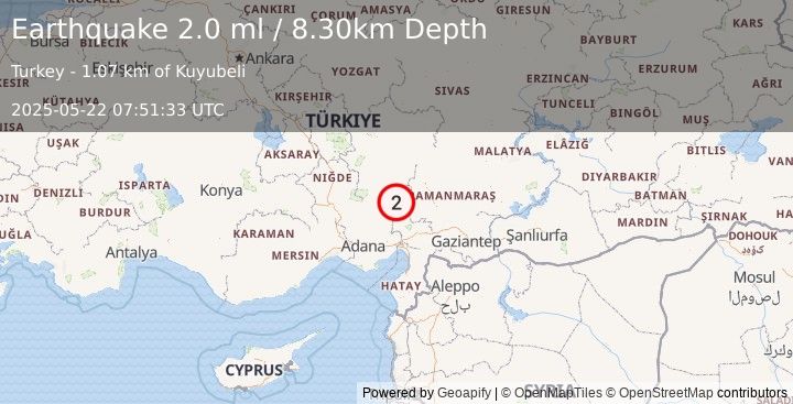 Earthquake CENTRAL TURKEY (2.0 ml) (2025-05-22 07:51:33 UTC)