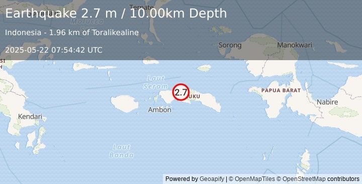 Earthquake SERAM, INDONESIA (2.7 m) (2025-05-22 07:54:42 UTC)