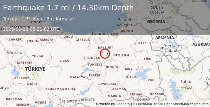 Earthquake EASTERN TURKEY (1.7 ml) (2025-05-22 08:31:02 UTC)