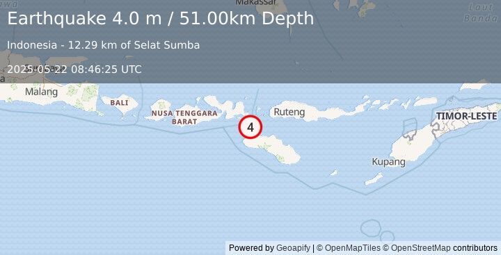 Earthquake SUMBA REGION, INDONESIA (4.0 m) (2025-05-22 08:46:25 UTC)