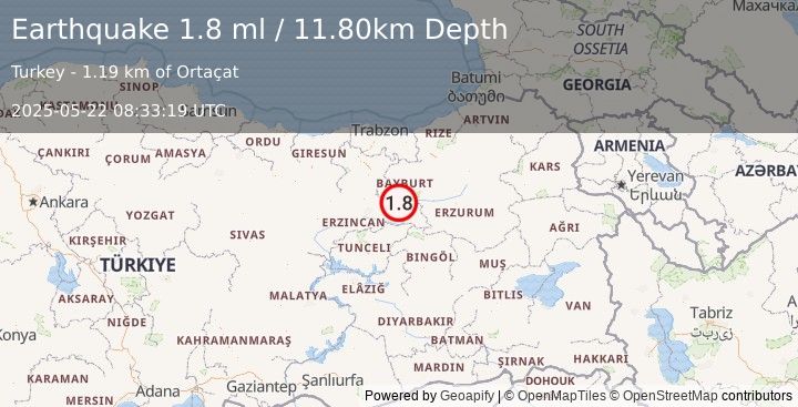 Earthquake EASTERN TURKEY (1.8 ml) (2025-05-22 08:33:19 UTC)