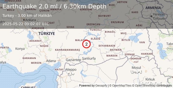 Earthquake EASTERN TURKEY (2.0 ml) (2025-05-22 09:02:07 UTC)
