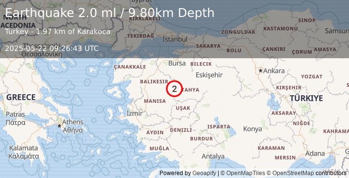 Earthquake WESTERN TURKEY (2.0 ml) (2025-05-22 09:26:43 UTC)