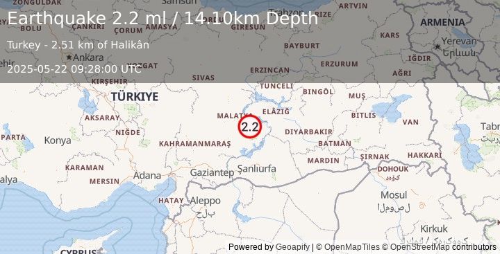Earthquake EASTERN TURKEY (2.2 ml) (2025-05-22 09:28:00 UTC)