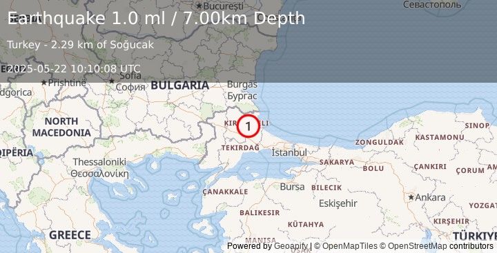 Earthquake WESTERN TURKEY (1.0 ml) (2025-05-22 10:10:08 UTC)