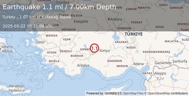 Earthquake WESTERN TURKEY (1.1 ml) (2025-05-22 10:31:08 UTC)
