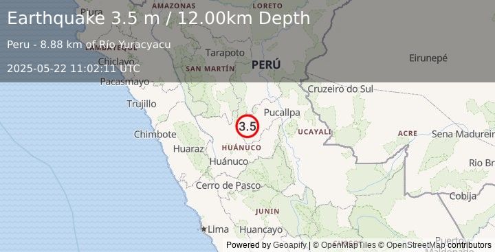 Earthquake CENTRAL PERU (3.5 m) (2025-05-22 11:02:11 UTC)