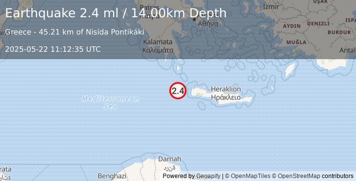 Earthquake CRETE, GREECE (2.4 ml) (2025-05-22 11:12:35 UTC)
