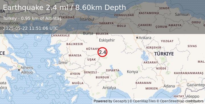 Earthquake WESTERN TURKEY (2.3 ml) (2025-05-22 11:51:05 UTC)