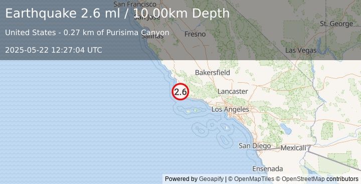 Earthquake CENTRAL CALIFORNIA (2.6 ml) (2025-05-22 12:27:04 UTC)