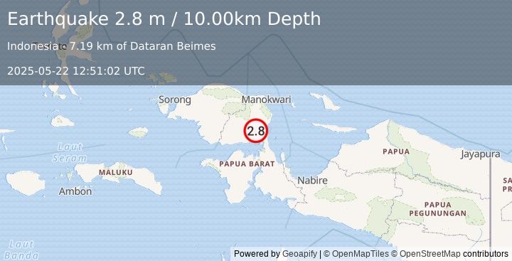 Earthquake PAPUA, INDONESIA (2.8 m) (2025-05-22 12:51:02 UTC)