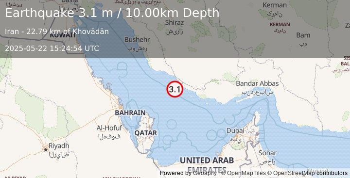 Earthquake SOUTHERN IRAN (3.1 m) (2025-05-22 15:24:54 UTC)