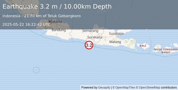 Earthquake JAVA, INDONESIA (3.2 m) (2025-05-22 16:22:42 UTC)