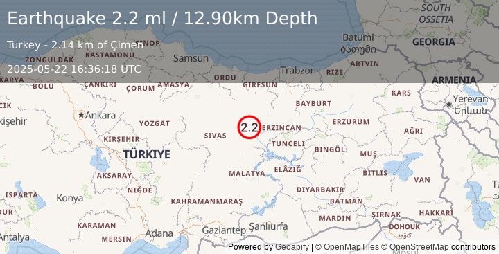 Earthquake EASTERN TURKEY (2.2 ml) (2025-05-22 16:36:18 UTC)